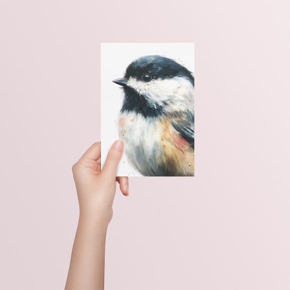 Watercolor Chickadee Bird Portrait Wall Art Print, Unframed - Charming Nature - Picture 5 of 7